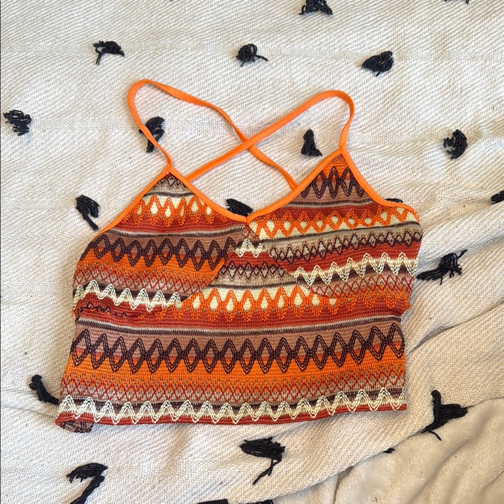Orange Sleeveless Crop Camisole with Graphic Design
